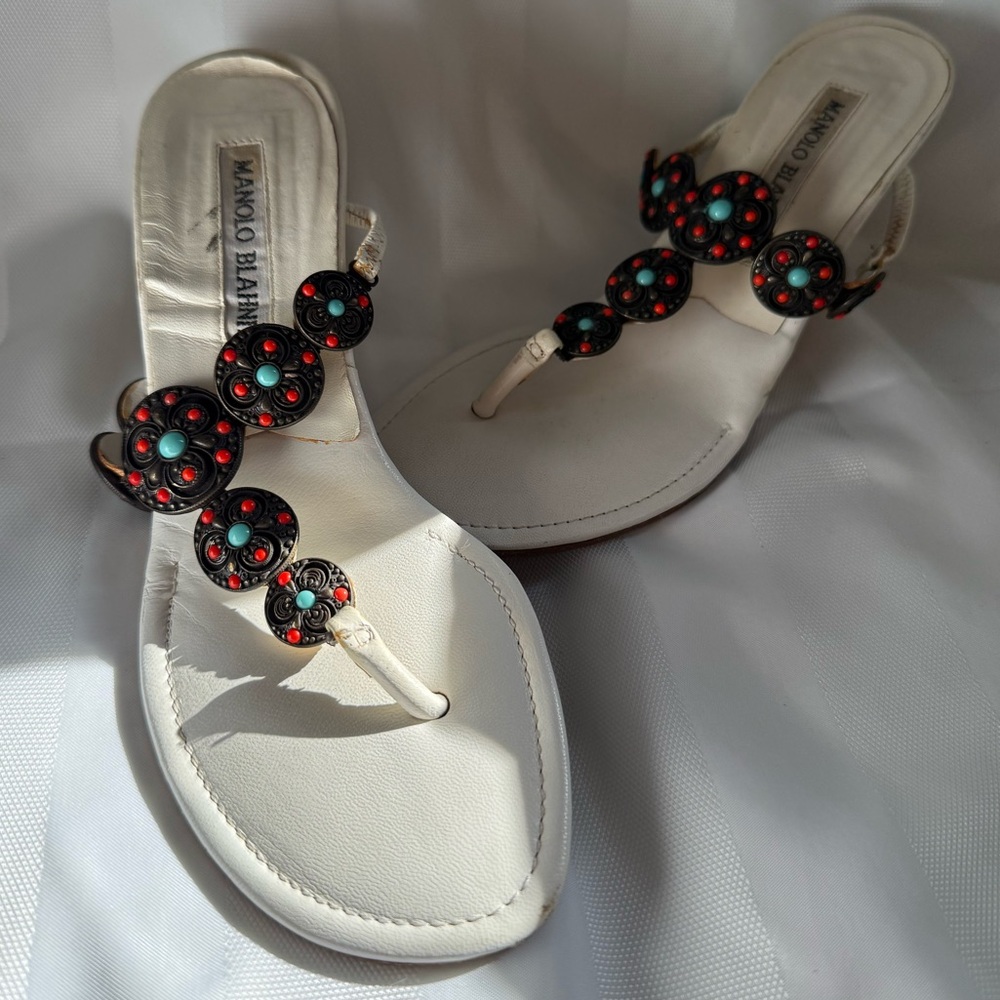 Manolo Blahnik White Sandal Heels - Size 35